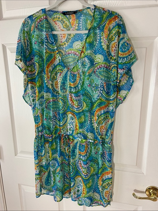Ralph Lauren Dresses & Skirts - Lauren Ralph Lauren Multicolor Sheer Paisley V-Neck Beach Cover Dress, Sz‎ L